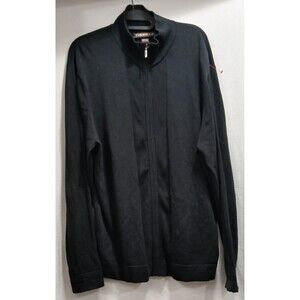 Cubavera Men's Sweater Jacket Large Black Full Zip High Neck L/S 100% Cotton EUC